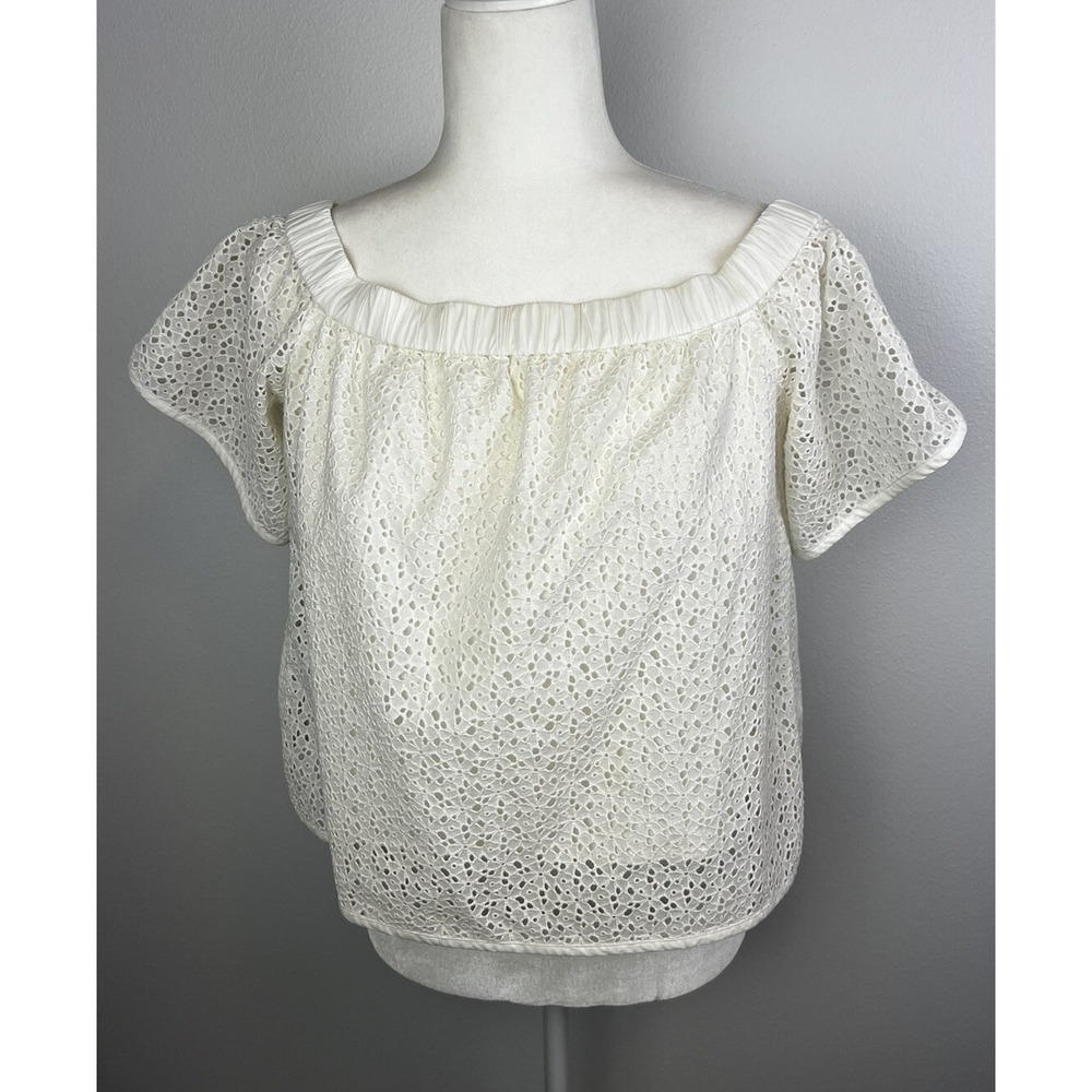 RAG & BONE Top Off Shoulder White Cotton Eyelet‎ Short Sleeves Sz S